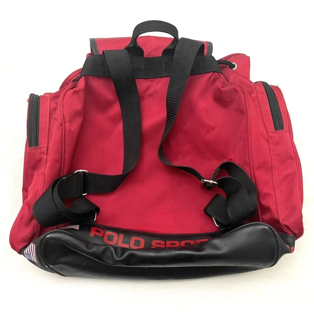 Vintage Polo Sport Ralph Lauren Backpack Red Drawstring USA Flag Y2K